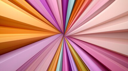 Fototapeta premium The image showcases a vibrant burst of colors emanating from a central point, featuring a converging pattern of orange, pink, purple, and blue hues radiating outward.