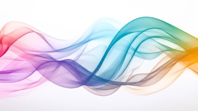 Abstract flowing ribbons in rainbow hues over a white background
