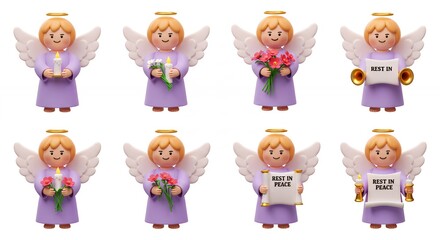 Collection of decorative pastel purple angel figurines
