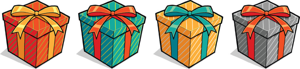 Christmas Gift Boxes with Colorful Wrapping and Ribbons