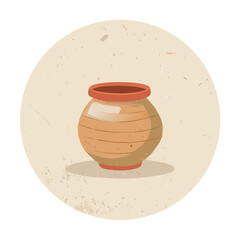 Vintage Terracotta Clay Pot Vector Icon with Grunge Texture