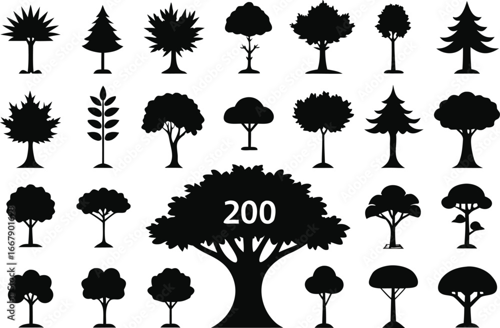 Poster diverse vector tree collection scalable illustrations for nature graphics and design projects