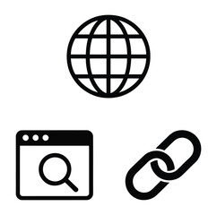 Globe browser search link icons world earth
