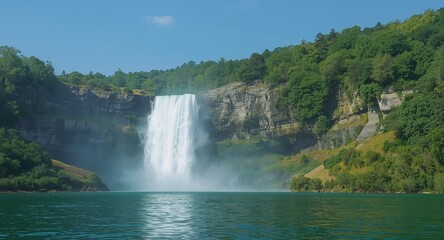 Fototapeta premium Cascading Veil A Symphony of Water, Stone, and Verdant Canopy in Natural Ambiance.