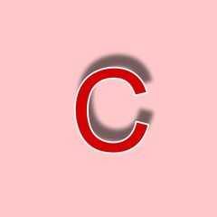 The second image shows the uppercase letter C in bold red color with a white outline and shadow effect, placed on a light pink background.

