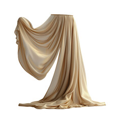 Elegant beige silk curtains gently flowing in the wind, realistic fabric texture, isolated on transparent background
