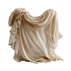 Elegant beige silk curtains gently flowing in the wind, realistic fabric texture, isolated on transparent background