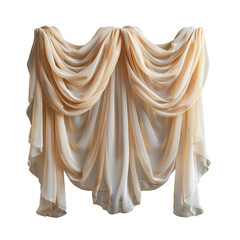 Elegant beige silk curtains gently flowing in the wind, realistic fabric texture, isolated on transparent background