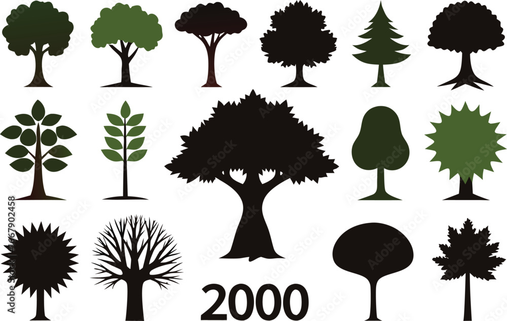 Poster diverse collection of 200 scalable vector tree illustrations for design projects