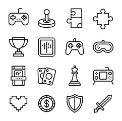 Gaming icons collection controller joystick puzzle trophy screen vr headset cards chess game