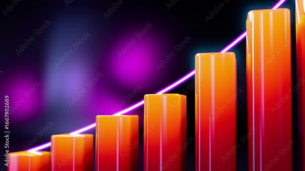 Aufkleber a 3d bar graph with vibrant colors and a rising trend line, illustrating growth or progress in data 