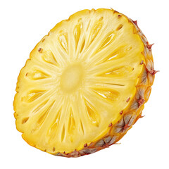 Cross section of a ripe pineapple showing its juicy yellow flesh and intricate pattern isolated on transparent background