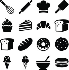Collection of baking and dessert icons