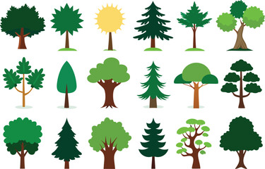 Obraz premium Collection of 20 diverse vector tree illustrations for scalable design projects