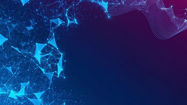 Abstract blue-purple network background with polygonal clusters and wave accents &mdash; futuristic digital backdrop 