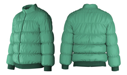 Realistic 3D representation of a teal puffer jacket design © puruan