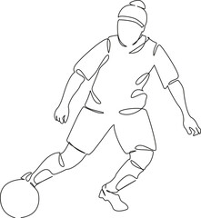 One continuous single drawing line art flat doodle sport, soccer, female, competition, athlete, kicking, playing, ball, girl. Isolated image hand draw contour on a white background, hand drawn, not AI