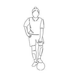 One continuous single drawing line art flat doodle person, soccer, athlete, sport, adult, young adult, soccer player, ball, girl power. Isolated image hand draw contour on a white background, hand dra