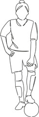 One continuous single drawing line art flat doodle person, soccer, athlete, sport, adult, young adult, soccer player, ball, girl power. Isolated image hand draw contour on a white background, hand dra