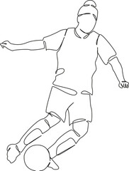 Fototapeta premium One continuous single drawing line art flat doodle sport, soccer, competition, athlete, football, player, game, woman. Isolated image hand draw contour on a white background, hand drawn, not AI