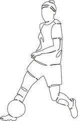 Fototapeta premium One continuous single drawing line art flat doodle sport, soccer, woman, kicking, athlete, determination, competition, playing. Isolated image hand draw contour on a white background, hand drawn, not 