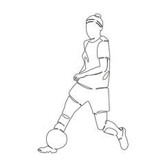 One continuous single drawing line art flat doodle sport, soccer, woman, kicking, athlete, determination, competition, playing. Isolated image hand draw contour on a white background, hand drawn, not 
