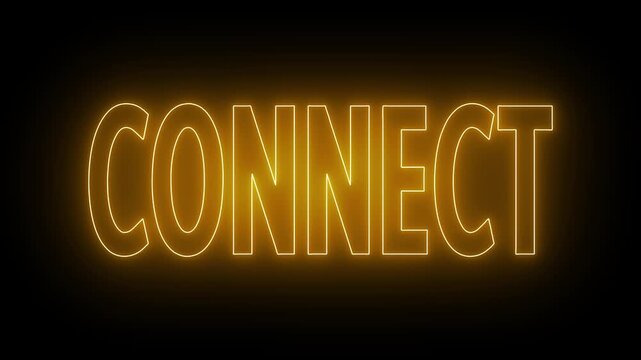 Animated glowing flickering neon inscription connect. neon connect text animation