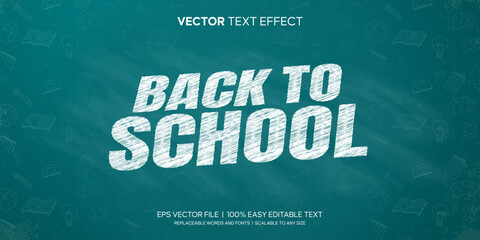 Back to School chalk text effect editable vector file with hand-drawn elements on a blue chalkboard background