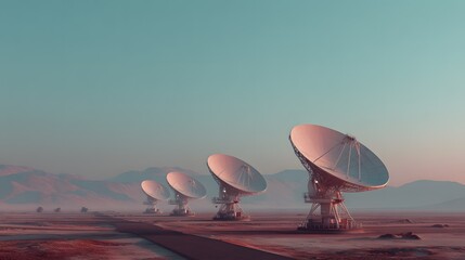 Obraz premium Satellite Dish Array, Astronomy, Remote Desert, Photography, Futuristic Landscape, Wide Angle View, Signal Reception Concept
