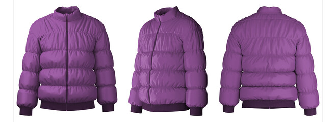 Realistic 3D rendered purple puffer jacket for casual wear © puruan