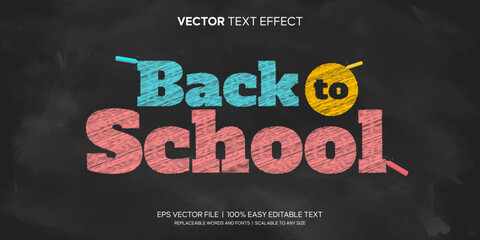 Back to School text effect with colorfull color hand-drawn style on a black chalkboard