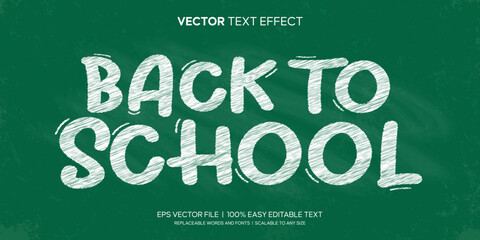 Back to School Text Effect Editable On Green Board with Chalk Style Premium Vector Illustration
