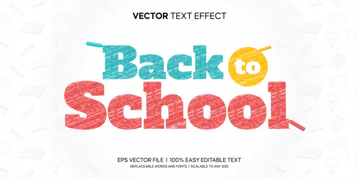 Back to School text effect with colorful hand-drawn style on doodle background vector premium