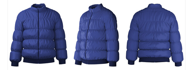 Realistic 3D puffer jacket design in dark blue color © puruan