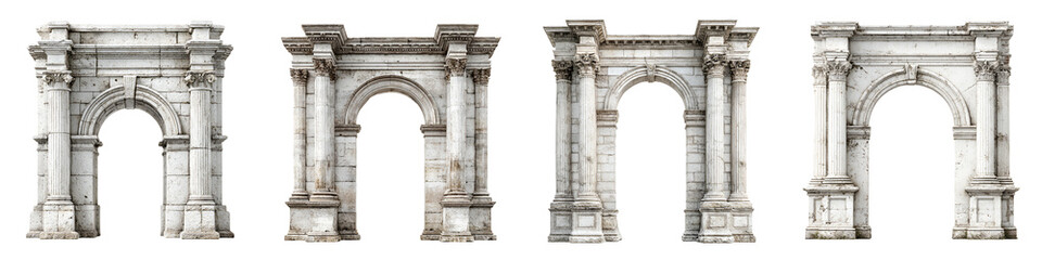 Obraz premium Ancient Roman Arches: Stone Gateways Isolated on Clean White Background