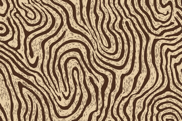 Distorted zebra-inspired abstract line art vector in earthy brown and beige tones with psychedelic wave texture.