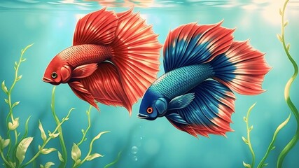 Fototapeta premium Exotic two betta fish vector illustration
