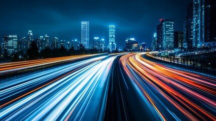 Night city highway with light trails (2)