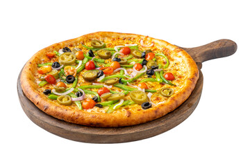 Farm fresh pizza on a pizza Board on a Transparent PNG Background