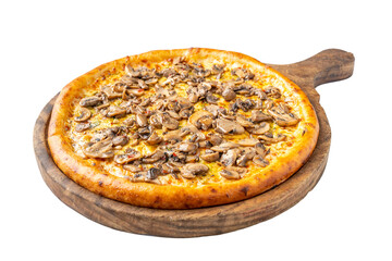 Mushroom Pizza in a Pizza Board on a Transparent PNG Background