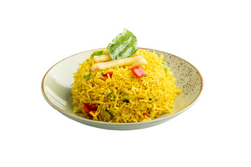 Pineapple Rice in a Ceramic Bowl on a Transparent PNG Background
