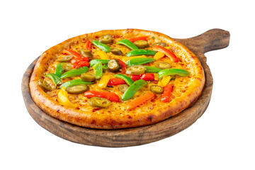 Authentic vegetarian pizza with bell peppers and jalapeños on a Transparent PNG Background