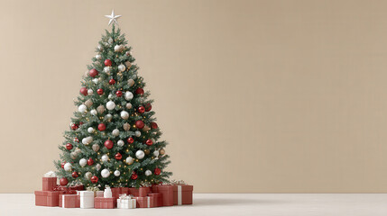 beautifully decorated new year  christmas tree stands elegantly against clean solid background