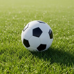 Fototapeta premium Classic Black and White Soccer Ball on Green Grass Field
