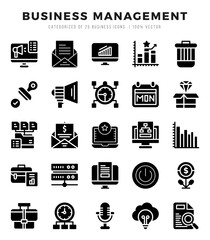 Set of simple Glyph Business Management Icons. Glyph art icons pack.