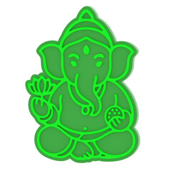 Green 3D minimal illustration of Lord Ganesha on a black background, representing prosperity, wisdom, and spiritual growth in a modern and elegant style.