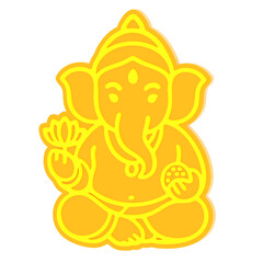 Yellow 3D minimal line art of Lord Ganesha on a black background, representing wisdom, prosperity, and divine blessings in a clean modern design.