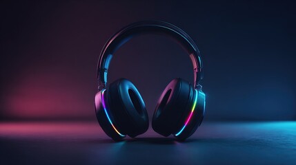 Headphones with RGB lighting stand against a dark, atmospheric background