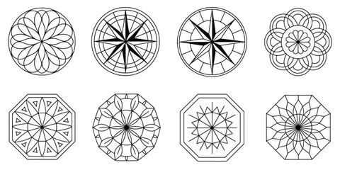 Geometric mandala patterns black and white