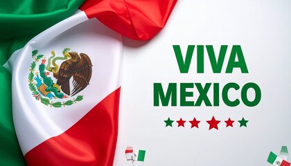 VIVA MEXICO” text with red and green stars on right, festive icons including sombrero and flag on white background.
